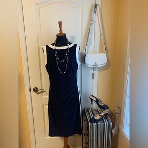 NWOT  Ruched Navy Dress Ralph Lauren